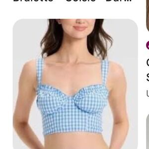 Colsie blue white gingham underwire Checkered bra bralette size small cotton new